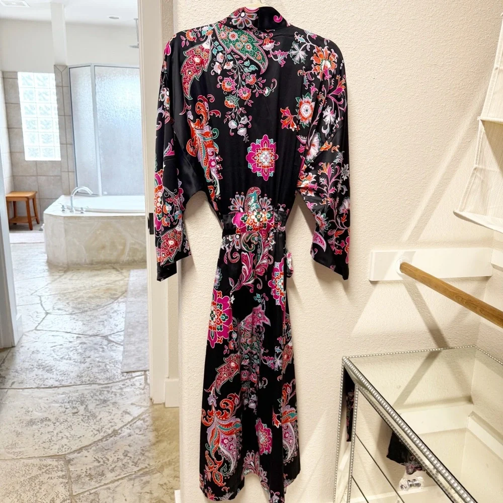 NEW N Natori Jaipur Long Robe Black Multi XL NWOT - Picture 6 of 6